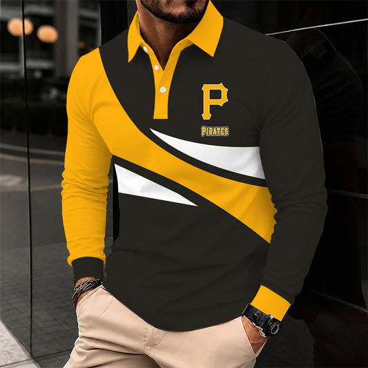 [HOMERUN DEAL] NEW CUSTOMIZED MLB29 PHP PITTSBURGH PIRATES MEN'S LONG SLEEVE POLO