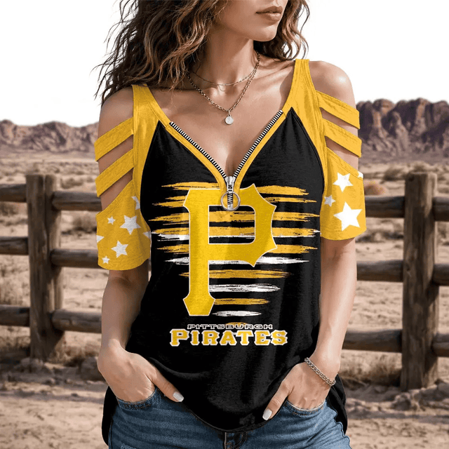[HOMERUN DEAL] NEW CUSTOMIZED MLB29 PHP PITTSBURGH PIRATES STRAPPY COLD-SHOULDER TOP