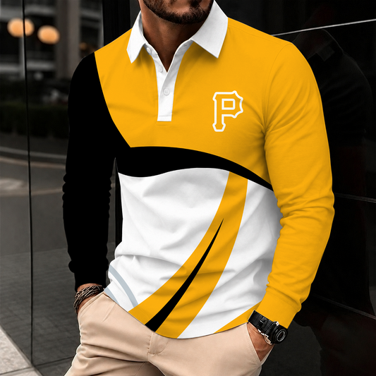 [HOMERUN DEAL] NEW CUSTOMIZED MLB29 PHP PITTSBURGH PIRATES MEN'S LONG SLEEVE POLO