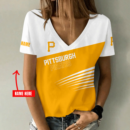 [HOMERUN DEAL] NEW CUSTOMIZED MLB29 PHP PITTSBURGH PIRATES V-NECK FEMALE SHIRT