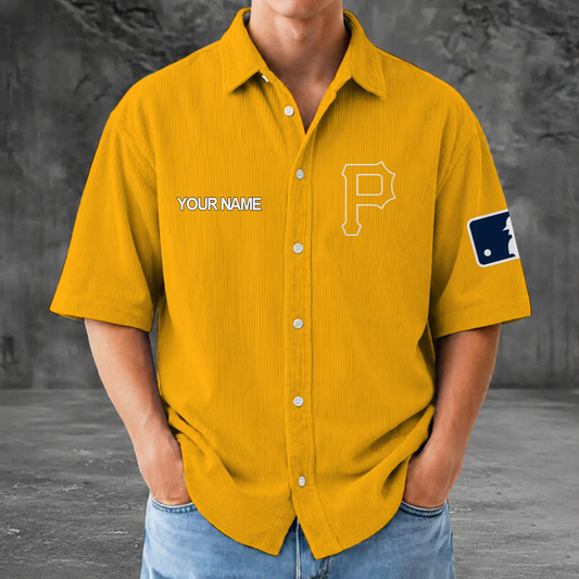 [HOMERUN DEAL] NEW CUSTOMIZED MLB29 PHP PITTSBURGH PIRATES SEERSUCKER BUTTON SHIRT