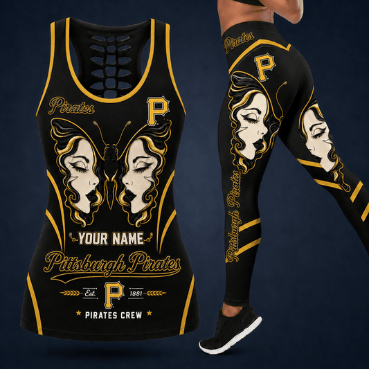 [HOMERUN DEAL] NEW CUSTOMIZED MLB29 PHP PITTSBURGH PIRATES HOLLOW TANK TOP & LEGGINGS SET