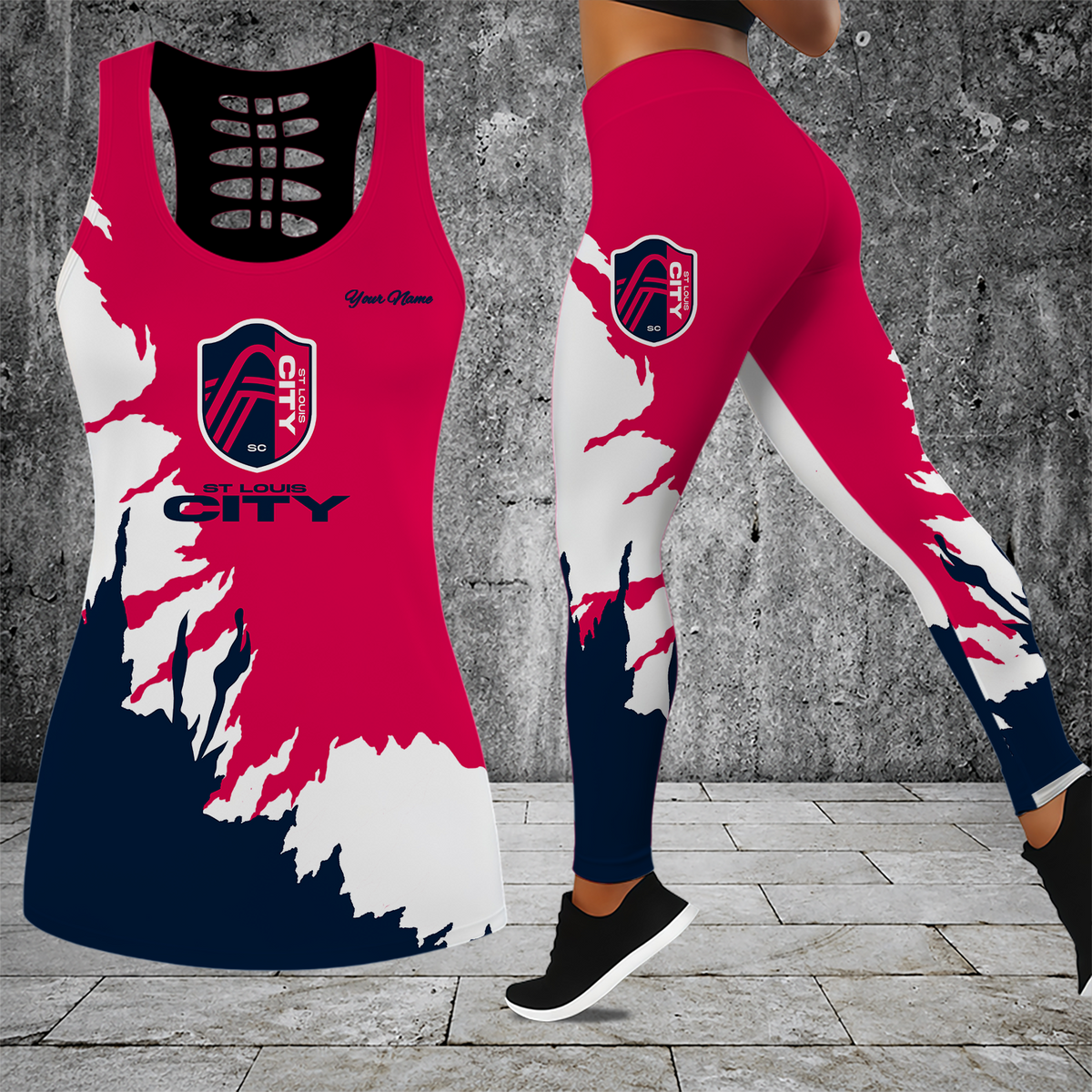 [GOAL DEAL] NEW CUSTOMIZED MLS29 SLC ST. LOUIS CITY SC HOLLOW TANK TOP & LEGGINGS SET
