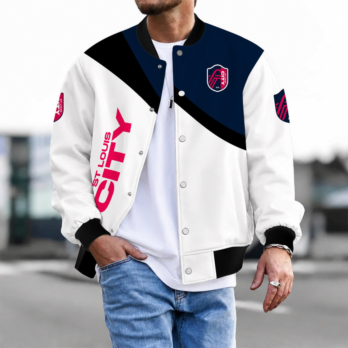 [GOAL DEAL] NEW CUSTOMIZED MLS29 SLC ST. LOUIS CITY SC BASEBALL JACKET & SATIN VARSITY JACKET