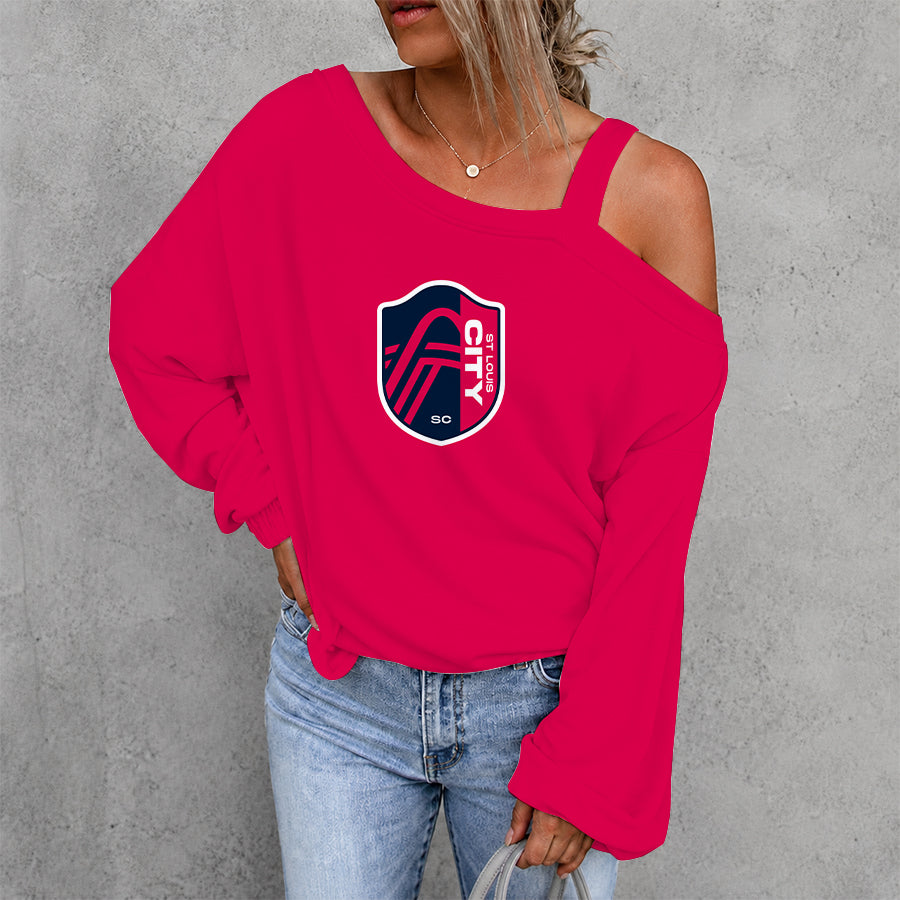 [GOAL DEAL] NEW CUSTOMIZED MLS29 SLC ST. LOUIS CITY SC WOMEN'S OFF-SHOULDER LONG SLEEVE SHIRT