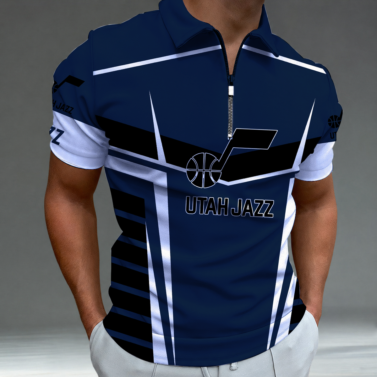 [HOT DEAL] NEW CUSTOMIZED NBA29 UJZ UTAH JAZZ ZIP POLO SHIRT