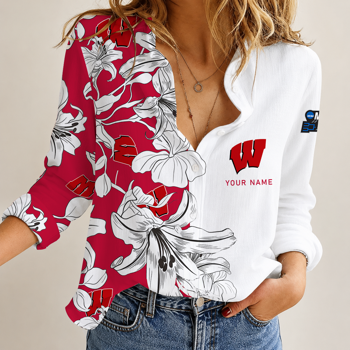 [SLAM DUNK DEAL] NEW CUSTOMIZED NCAA MAM29 WSB WISCONSIN BADGERS STRAPPY WOMEN CASUAL SHIRT