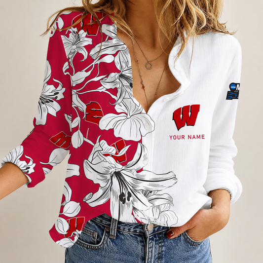 [SLAM DUNK DEAL] NEW CUSTOMIZED NCAA MAM29 WSB WISCONSIN BADGERS STRAPPY WOMEN CASUAL SHIRT