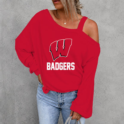 [SLAM DUNK DEAL] NEW CUSTOMIZED NCAA MAM29 WSB WISCONSIN BADGERS WOMEN'S OFF-SHOULDER LONG SLEEVE SHIRT