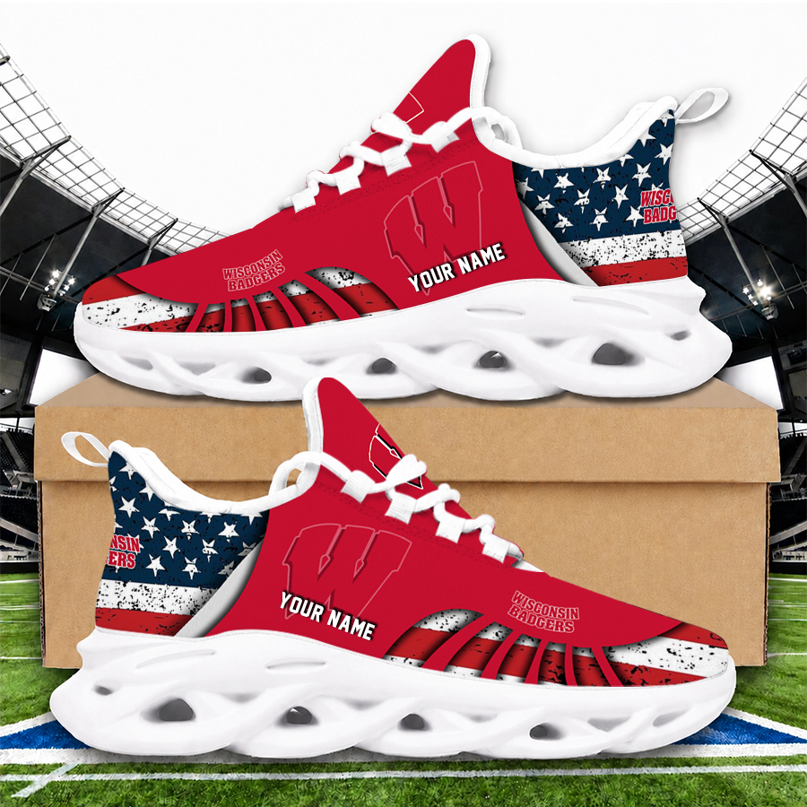 [SLAM DUNK DEAL] NEW CUSTOMIZED NCAA MAM29 WSB WISCONSIN BADGERS STRAPPY UNISEX CLUNKY SNEAKERS