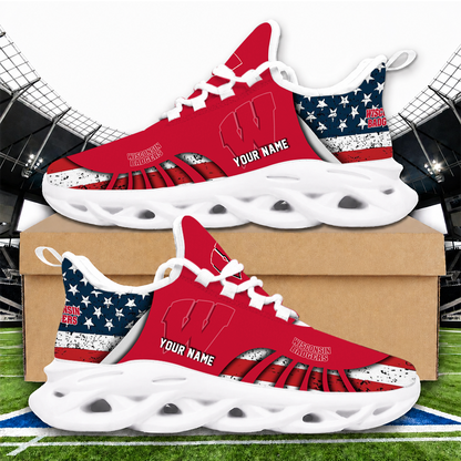 [SLAM DUNK DEAL] NEW CUSTOMIZED NCAA MAM29 WSB WISCONSIN BADGERS STRAPPY UNISEX CLUNKY SNEAKERS