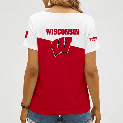 [FAN FAVORITE] NEW CUSTOMIZED NCAA MAM29 WSB WISCONSIN BADGERS STRAPPY V-NECK FEMALE SHIRT