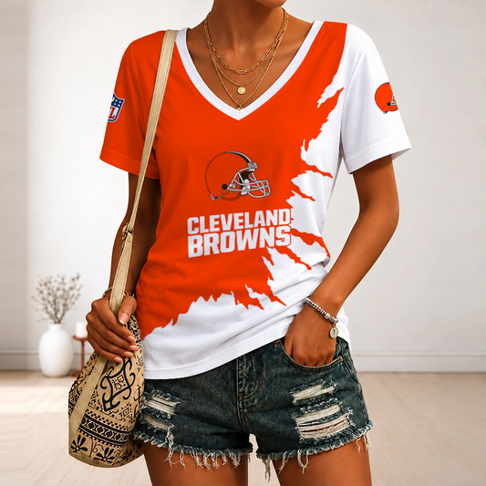 [TOUCHDOWN DEAL] NEW CUSTOMIZED NFL29 CLB CLEVELAND BROWNS V-NECK FEMALE SHIRT