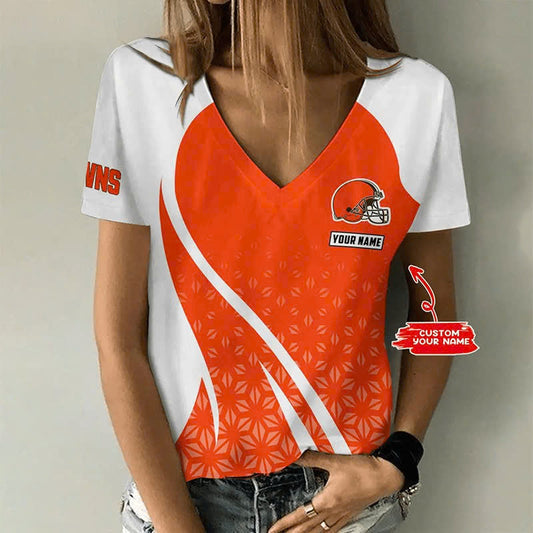 [TOUCHDOWN DEAL] NEW CUSTOMIZED NFL29 CLB CLEVELAND BROWNS V-NECK FEMALE SHIRT