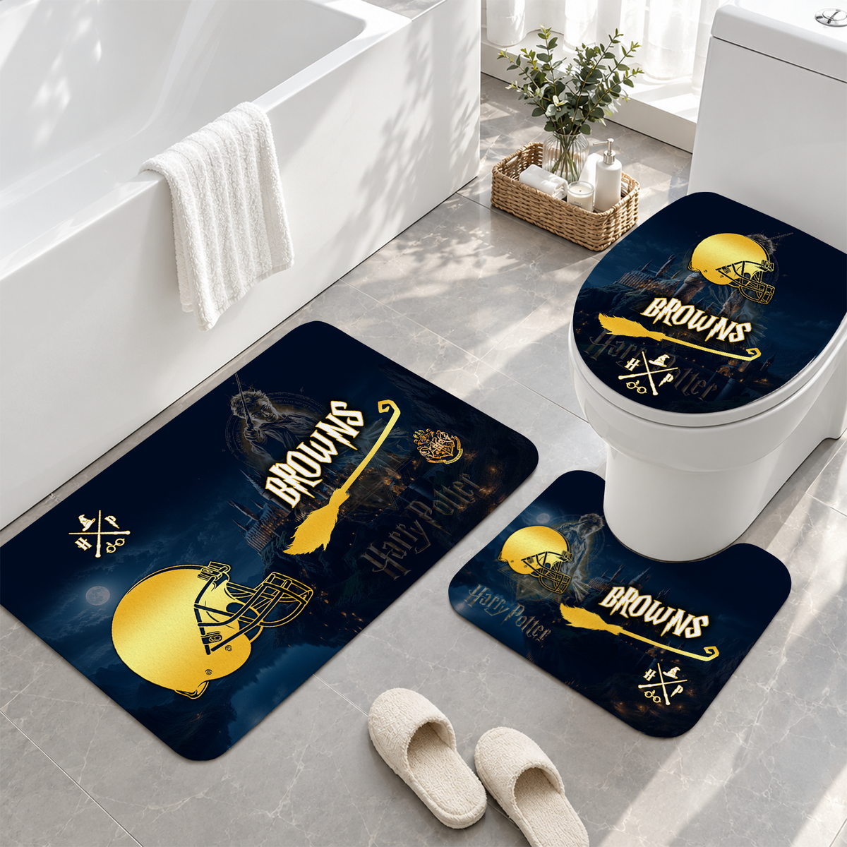 [TOUCHDOWN DEAL] NEW CUSTOMIZED NFL29 CLB CLEVELAND BROWNS 3-PIECE BATHROOM RUG SET