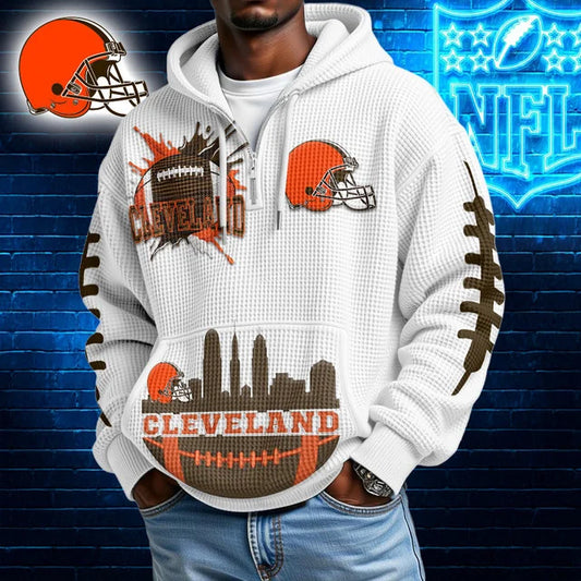 [TOUCHDOWN DEAL] NEW CUSTOMIZED NFL29 CLB CLEVELAND BROWNS WAFFLE FULL ZIP HOODIE