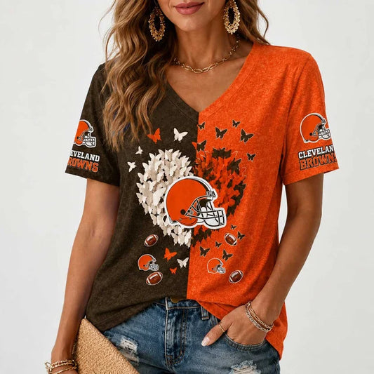 [TOUCHDOWN DEAL] NEW CUSTOMIZED NFL29 CLB CLEVELAND BROWNS V-NECK FEMALE SHIRT