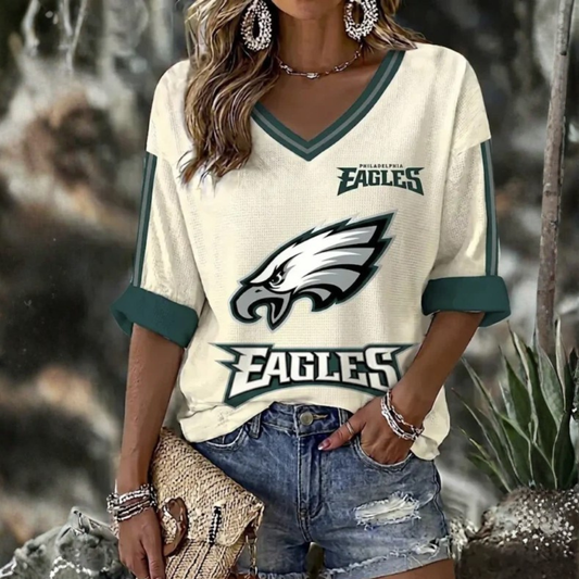 [TOUCHDOWN DEAL] NEW CUSTOMIZED NFL02 PPE PHILADELPHIA EAGLES WOMEN'S HEART V-NECK LONG SLEEVE SHIRT