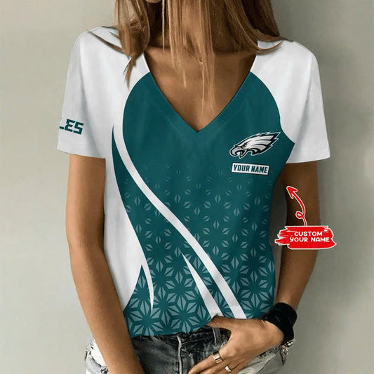 [TOUCHDOWN DEAL] NEW CUSTOMIZED NFL02 PPE PHILADELPHIA EAGLES V-NECK FEMALE SHIRT