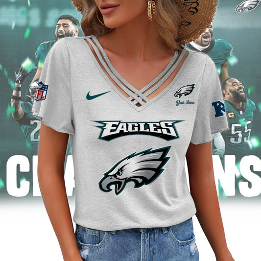 [TOUCHDOWN DEAL] NEW CUSTOMIZED NFL02 PPE PHILADELPHIA EAGLES V-NECK SHIRT