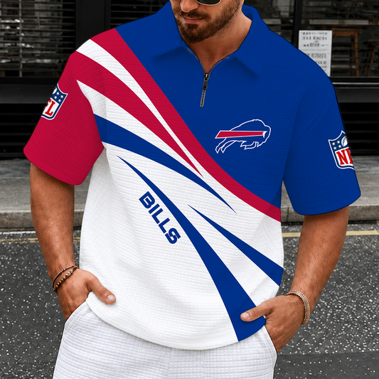 [TOUCHDOWN DEAL] NEW CUSTOMIZED NFL03 BFB BUFFALO BILLS QUARTER-ZIP POLO SHIRT