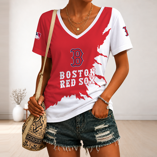 [HOMERUN DEAL] NEW CUSTOMIZED MLB03 BRS BOSTON RED SOX V-NECK FEMALE SHIRT