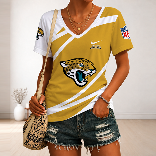 [TOUCHDOWN DEAL] NEW CUSTOMIZED NFL30 JSJ JACKSONVILLE JAGUARS V-NECK FEMALE SHIRT