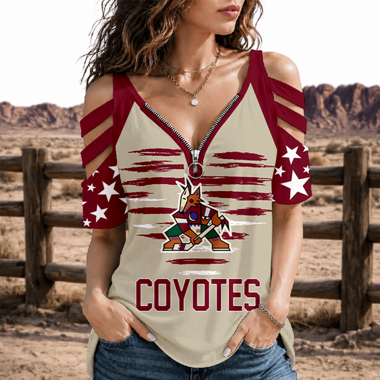 [PUCK DROP DEAL] NEW CUSTOMIZED NHL30 AZC ARIZONA COYOTES STRAPPY COLD-SHOULDER TOP