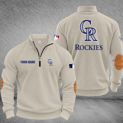 [HOMERUN DEAL] NEW CUSTOMIZED MLB30 COR COLORADO ROCKIES MULTICOLOR STRIPED QUATER ZIP SWEATSHIRT