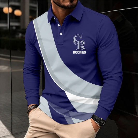 [HOMERUN DEAL] NEW CUSTOMIZED MLB30 COR COLORADO ROCKIES MEN'S LONG SLEEVE POLO
