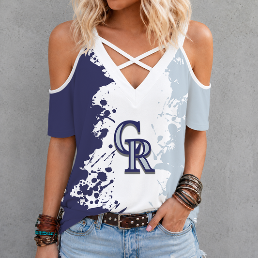 [HOMERUN DEAL] NEW CUSTOMIZED MLB30 COR COLORADO ROCKIES CRISS CROSS V-NECK TOP