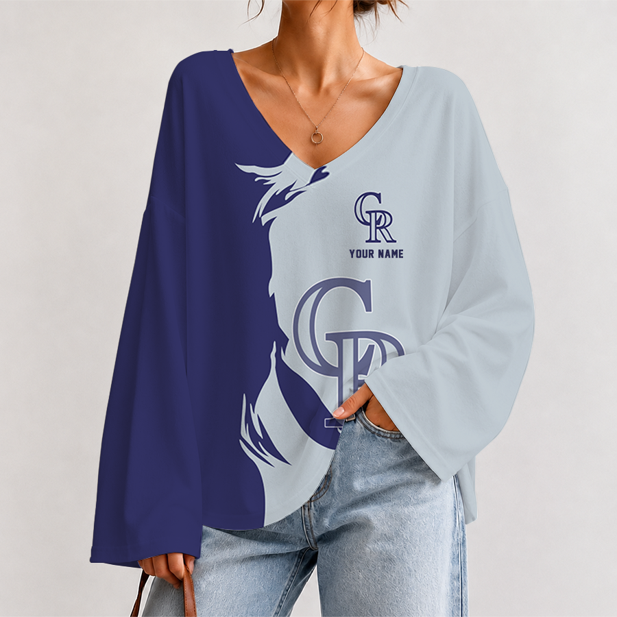 [HOMERUN DEAL] NEW CUSTOMIZED MLB30 COR COLORADO ROCKIES V-NECK LONG SLEEVED CROP TOP