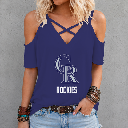 [HOMERUN DEAL] NEW CUSTOMIZED MLB30 COR COLORADO ROCKIES CRISS CROSS V-NECK TOP