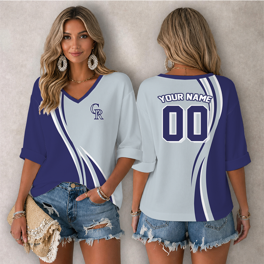 [HOMERUN DEAL] NEW CUSTOMIZED MLB30 COR COLORADO ROCKIES WOMEN'S HEART V-NECK LONG SLEEVE SHIRT