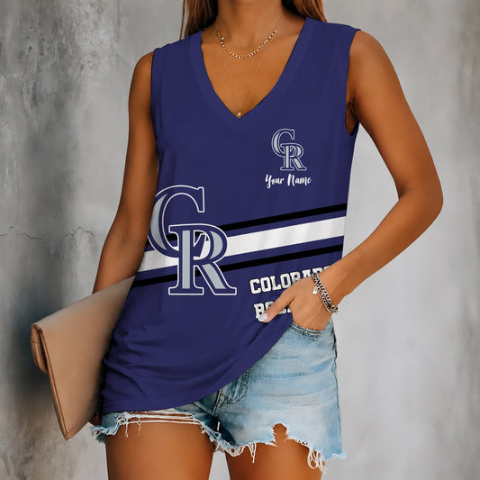 [HOMERUN DEAL] NEW CUSTOMIZED MLB30 COR COLORADO ROCKIES WOMEN'S V-NECK TANK TOP