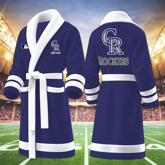 [HOMERUN DEAL] NEW CUSTOMIZED MLB30 COR COLORADO ROCKIES MULTICOLOR FLEECE BATHROBE