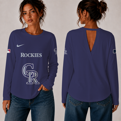 [HOMERUN DEAL] NEW CUSTOMIZED MLB30 COR THE ROCKIES WOMEN'S BACK V-CUT LONG-SLEEVE SHIRT