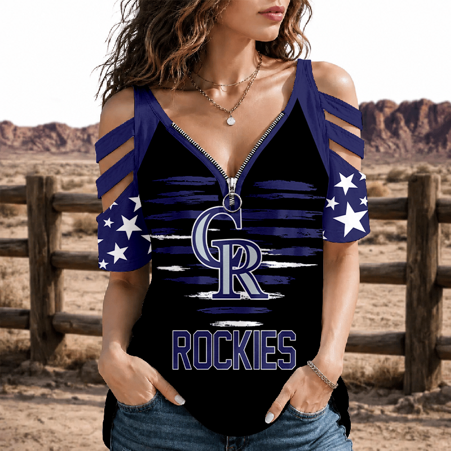 [HOMERUN DEAL] NEW CUSTOMIZED MLB30 COR COLORADO ROCKIES STRAPPY COLD-SHOULDER TOP