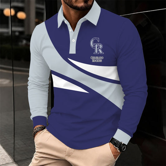 [HOMERUN DEAL] NEW CUSTOMIZED MLB30 COR COLORADO ROCKIES MEN'S LONG SLEEVE POLO