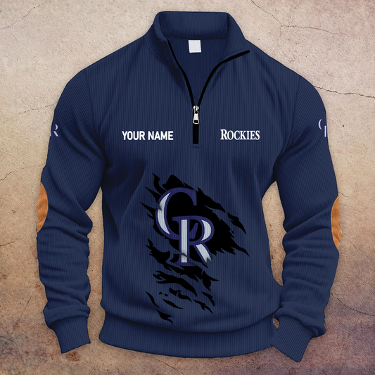 [HOMERUN DEAL] NEW CUSTOMIZED MLB30 COR COLORADO ROCKIES MULTICOLOR STRIPED QUATER ZIP SWEATSHIRT