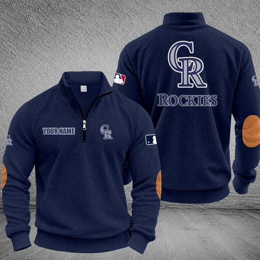 [HOMERUN DEAL] NEW CUSTOMIZED MLB30 COR COLORADO ROCKIES MULTICOLOR STRIPED QUATER ZIP SWEATSHIRT