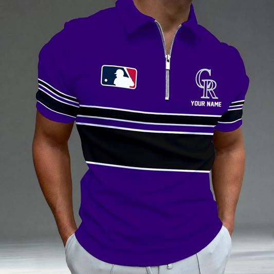 [HOMERUN DEAL] NEW CUSTOMIZED MLB30 COR COLORADO ROCKIES ZIP POLO SHIRT