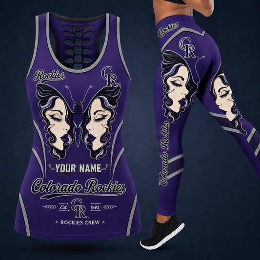 [HOMERUN DEAL] NEW CUSTOMIZED MLB30 COR COLORADO ROCKIES HOLLOW TANK TOP & LEGGINGS SET