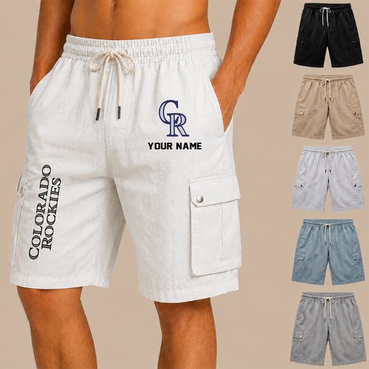 [HOMERUN DEAL] NEW CUSTOMIZED MLB30 COR COLORADO ROCKIES MEN'S DRAWSTRING CARGO SHORTS