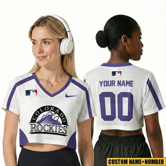 [HOMERUN DEAL] NEW CUSTOMIZEDMLB30 COR COLORADO ROCKIES V-NECK JERSEY CROP TOP