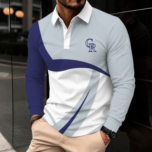 [HOMERUN DEAL] NEW CUSTOMIZED MLB30 COR COLORADO ROCKIES MEN'S LONG SLEEVE POLO