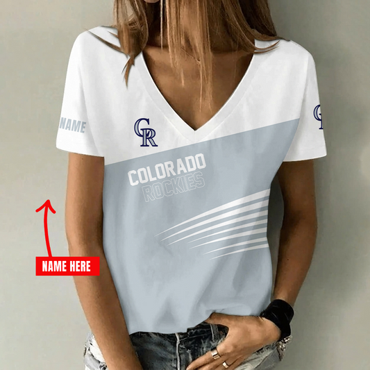 [HOMERUN DEAL] NEW CUSTOMIZED MLB30 COR COLORADO ROCKIES V-NECK FEMALE SHIRT