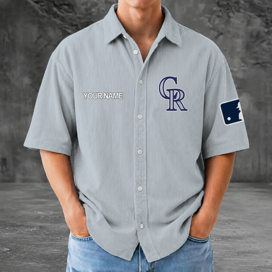 [HOMERUN DEAL] NEW CUSTOMIZED MLB30 COR COLORADO ROCKIES SEERSUCKER BUTTON SHIRT
