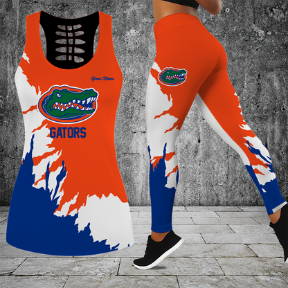 [TOUCHDOWN DEAL] NEW CUSTOMIZED NCAA FBS30 FLG FLORIDA GATORS HOLLOW TANK TOP & LEGGINGS SET