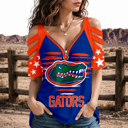 [FAN FAVORITE] NEW CUSTOMIZED NCAA FBS30 FLG FLORIDA GATORS STRAPPY COLD-SHOULDER TOP